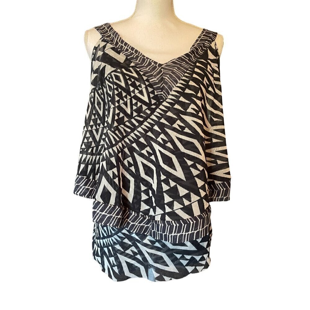 Sweet Pea By Stacy Frati XL Black & White Geometric Print Sleeveless Layered To